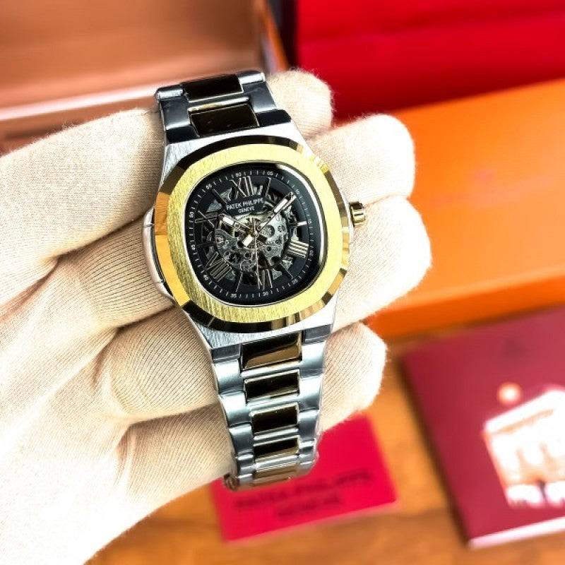 Patek Phillep e Skeleton Automatic Gold Two Tone Black Dial