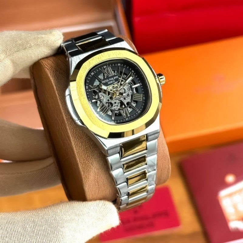 Patek Phillep e Skeleton Automatic Gold Two Tone Black Dial