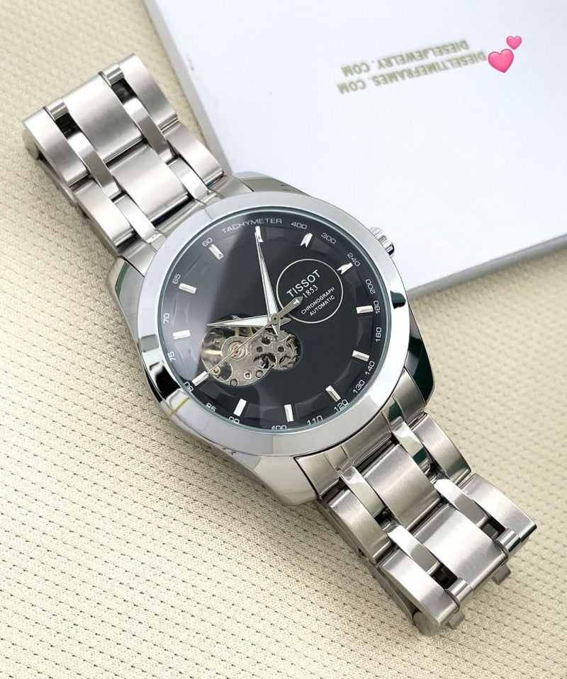 Tisso t 1853 Automatic Open Heart Silver Black