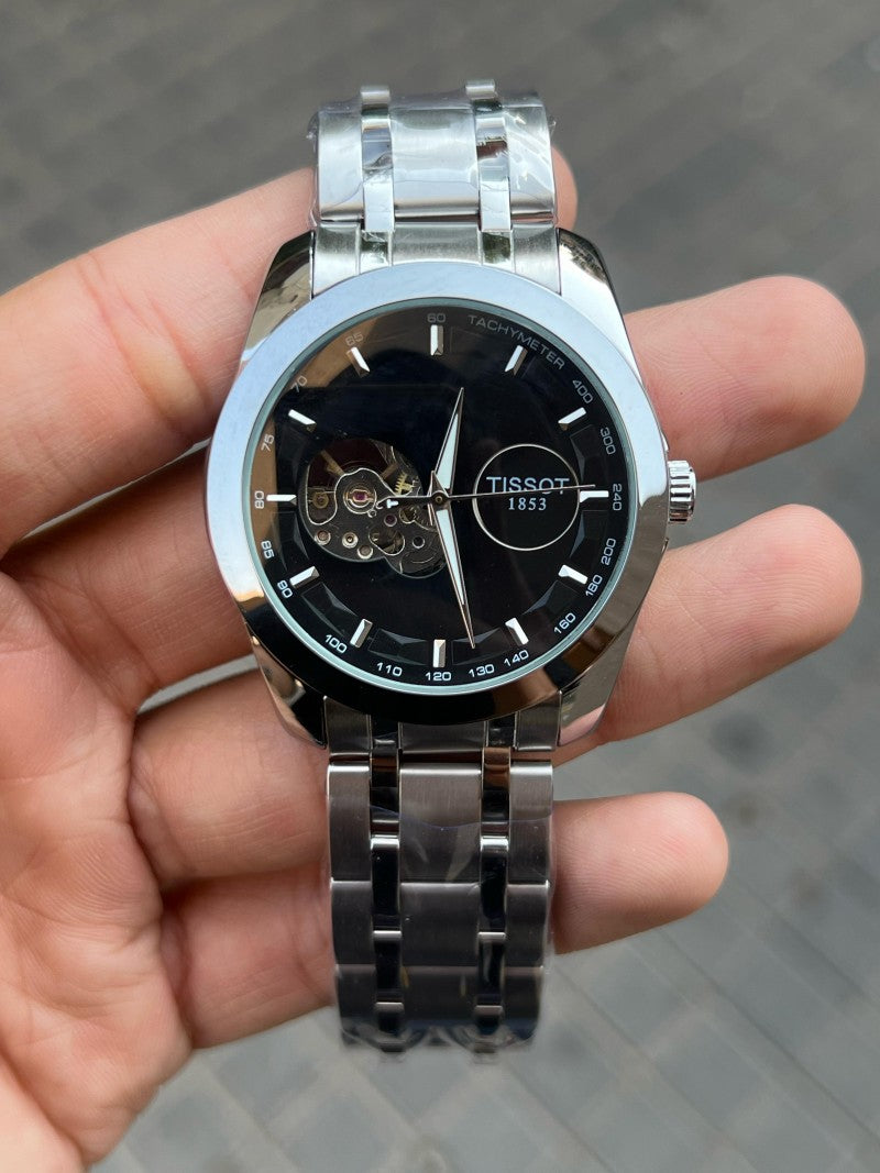 Tisso t 1853 Automatic Open Heart Silver Black