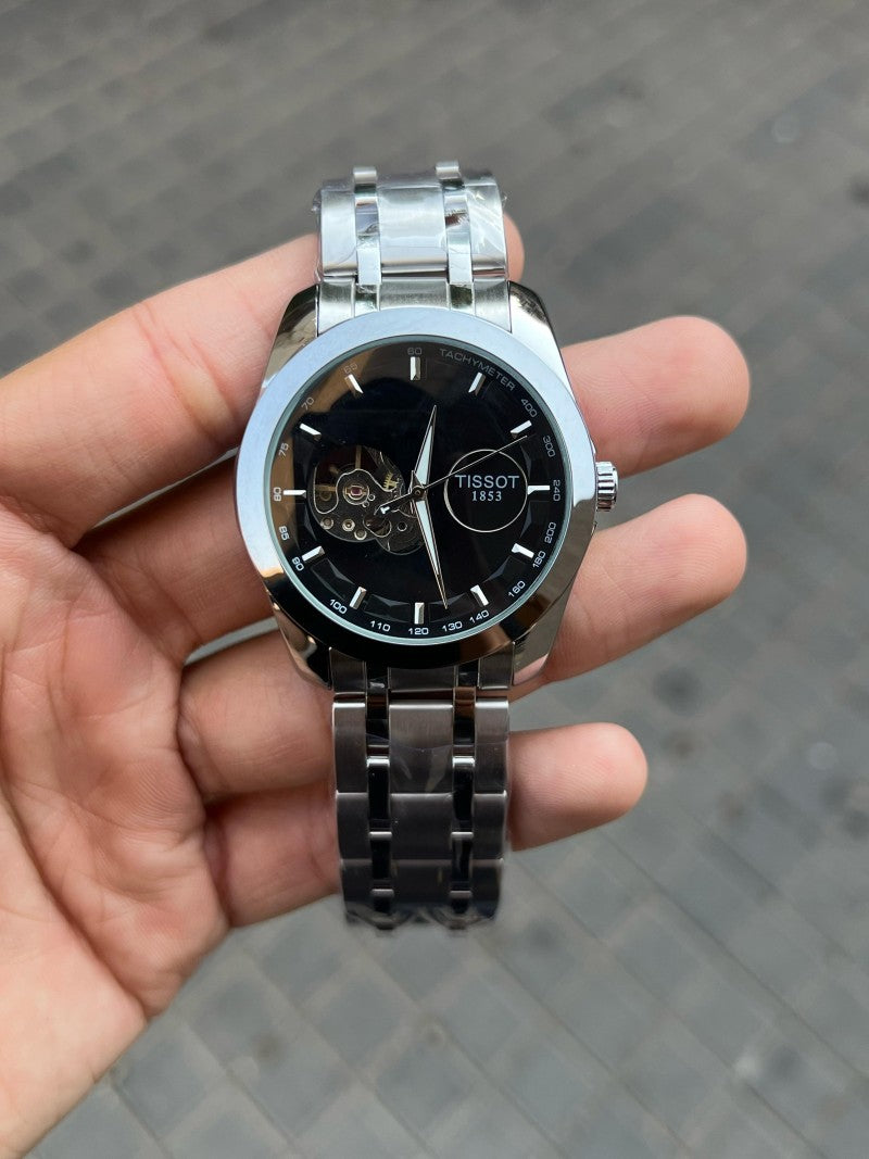 Tisso t 1853 Automatic Open Heart Silver Black