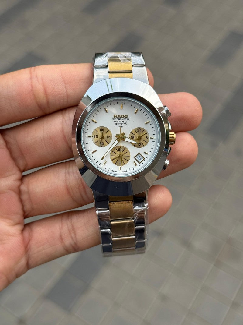 Rad o 100M Chronograph Two Tone White Dial