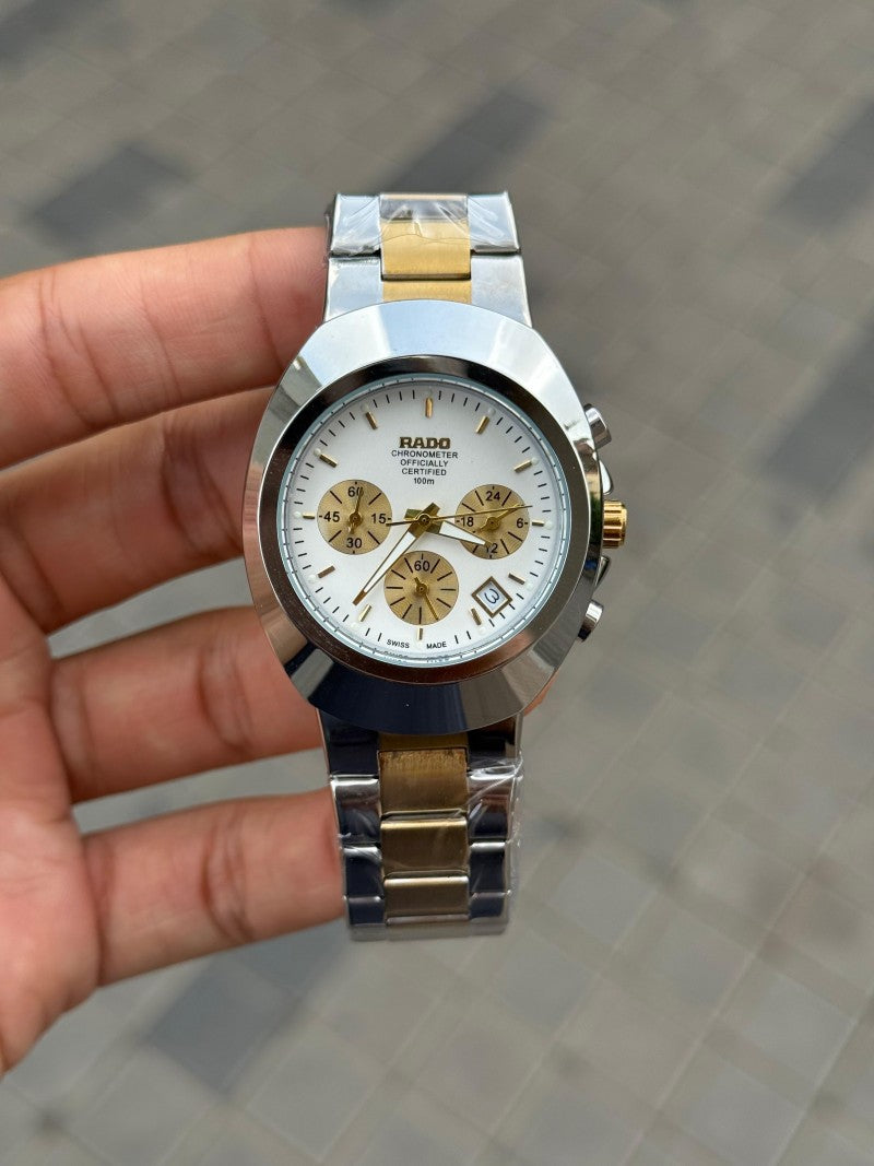 Rad o 100M Chronograph Two Tone White Dial