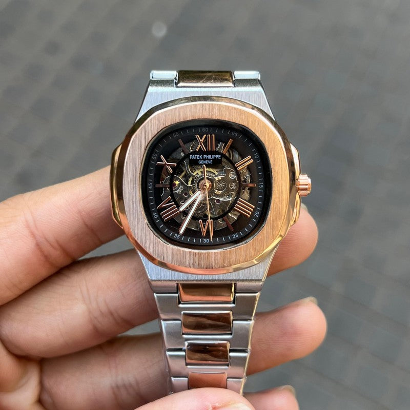 Patek Phillep e Skeleton Automatic Rose Gold Two Tone Black Dial