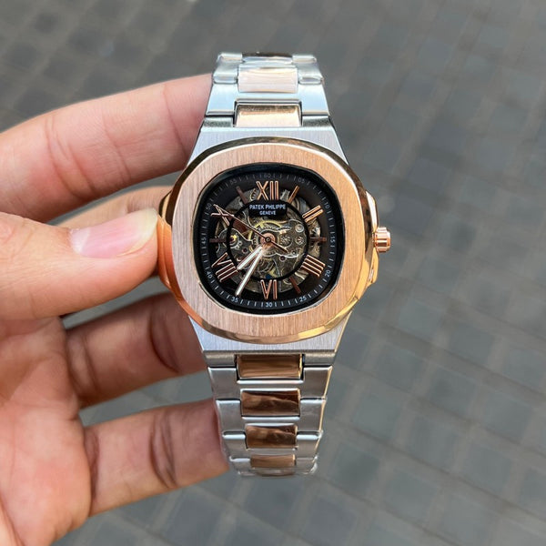 Patek Phillep e Skeleton Automatic Rose Gold Two Tone Black Dial