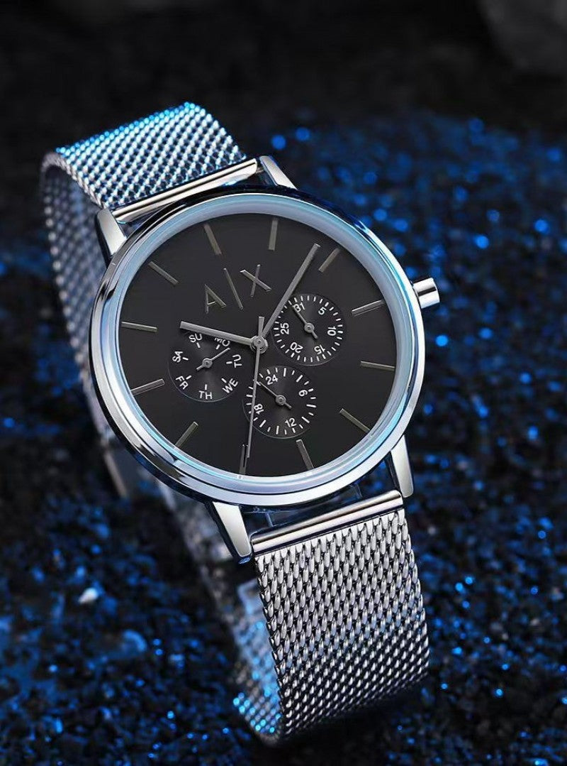Arman i Exchange Chronograph Silver Black Mesh Strap