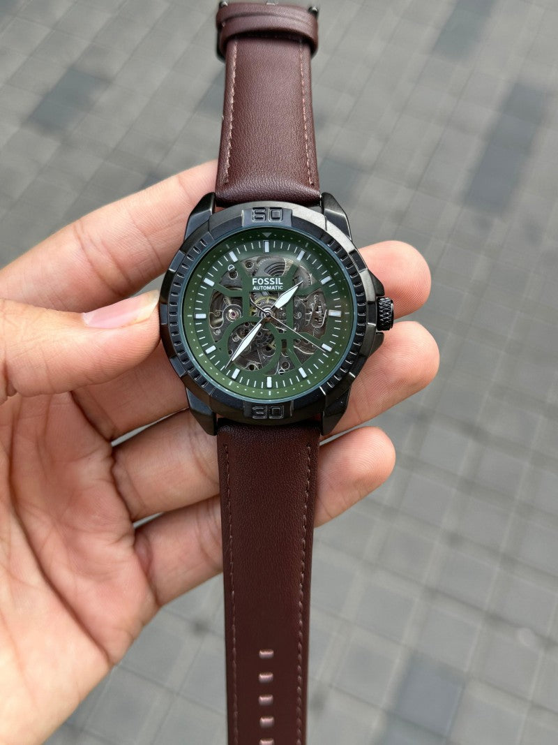 Fossi l Bronson Leather Brown Green Dial