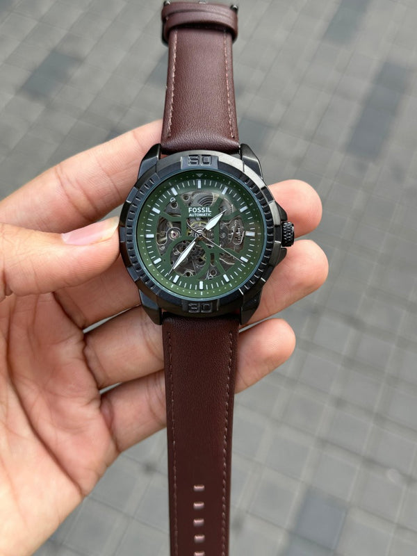 Fossi l Bronson Leather Brown Green Dial