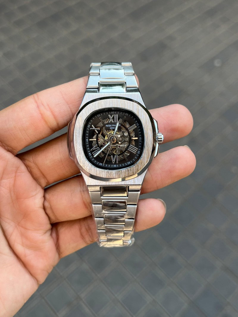 Patek Phillep e Skeleton Automatic Silver Black