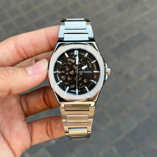 Fossi l Skeleton Automatic Silver Black