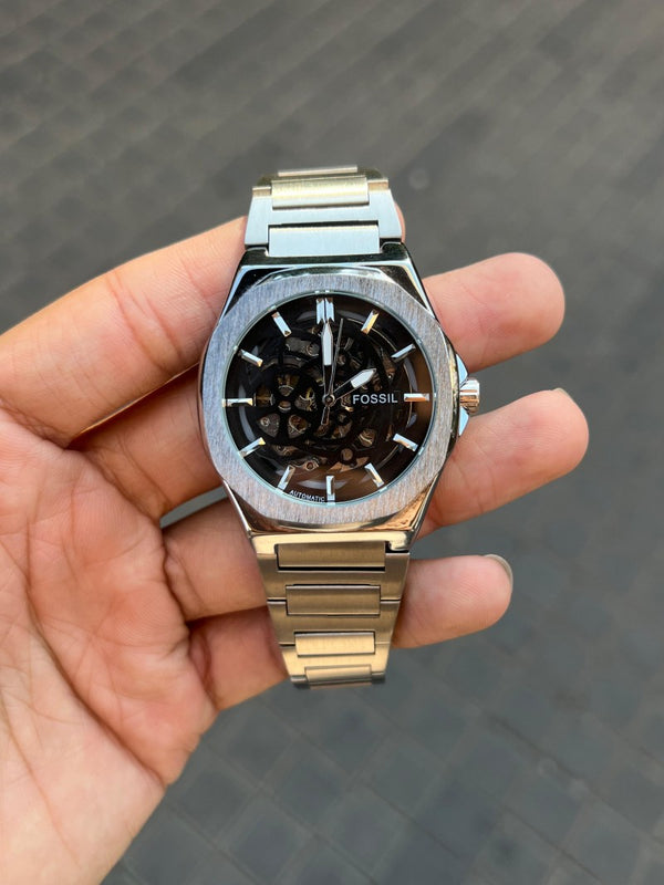 Fossi l Skeleton Automatic Silver Black