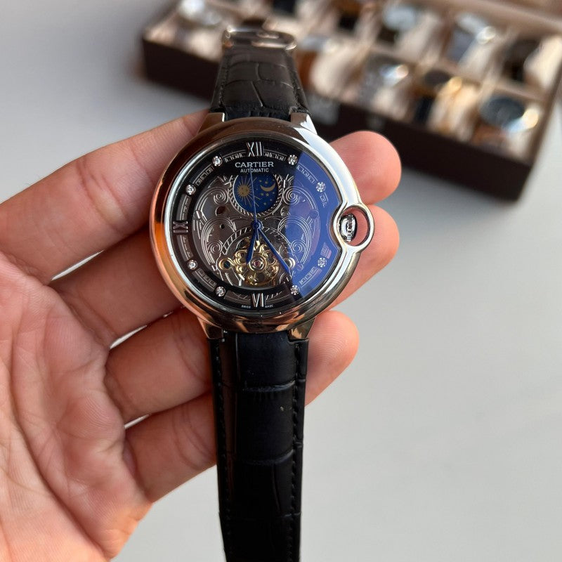 Cartie r Automatic Leather Silver Black