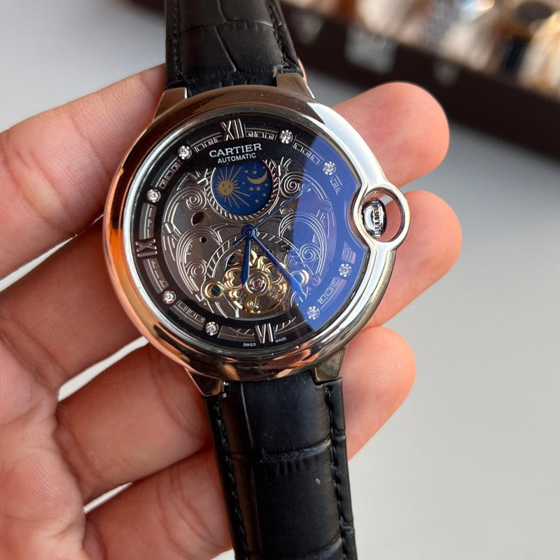 Cartie r Automatic Leather Silver Black