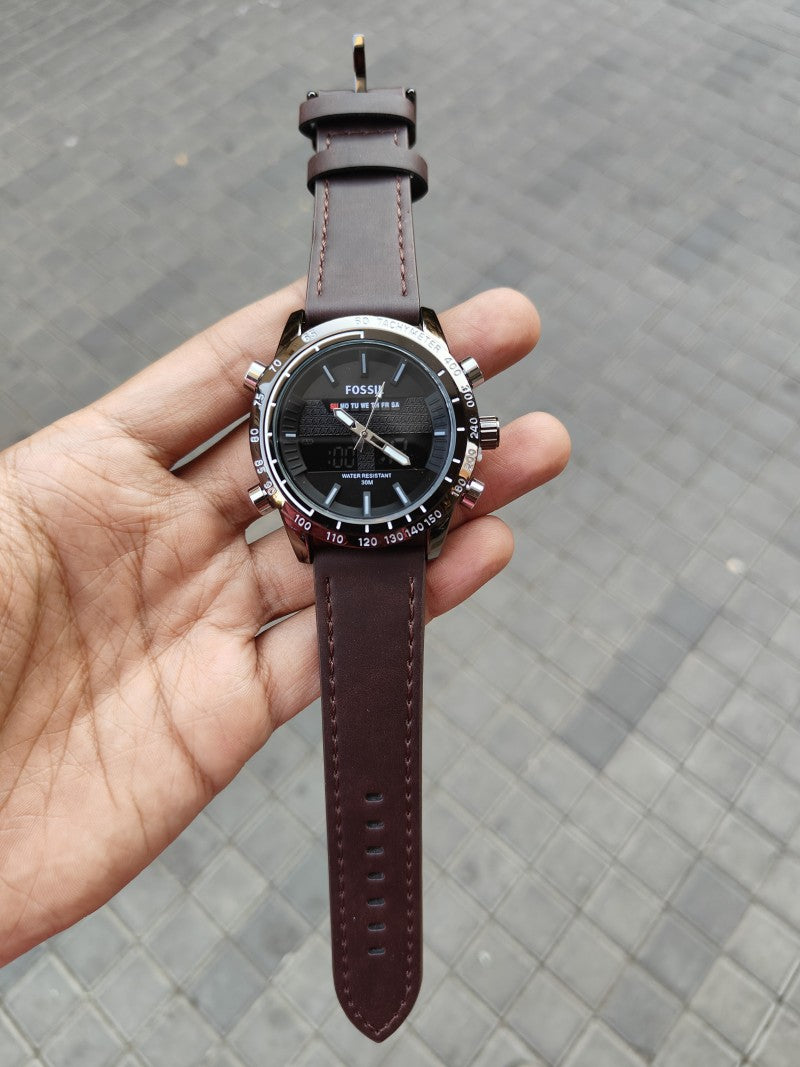 Fossi l Dual Time Dark Brown