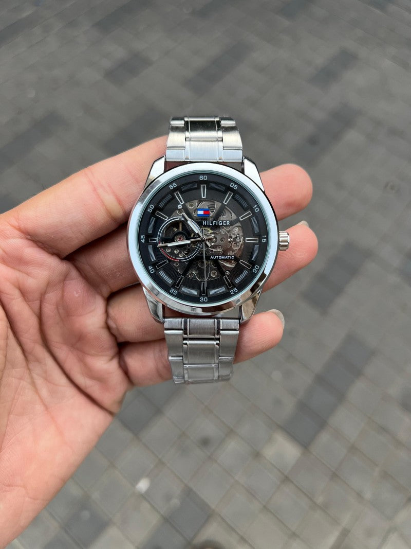 Tommy Hilfige r Automatic Chain Silver Black