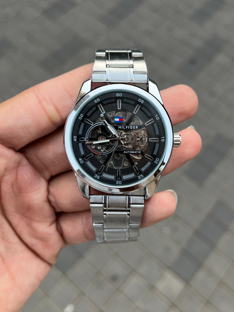 Tommy Hilfige r Automatic Chain Silver Black Secondary image
