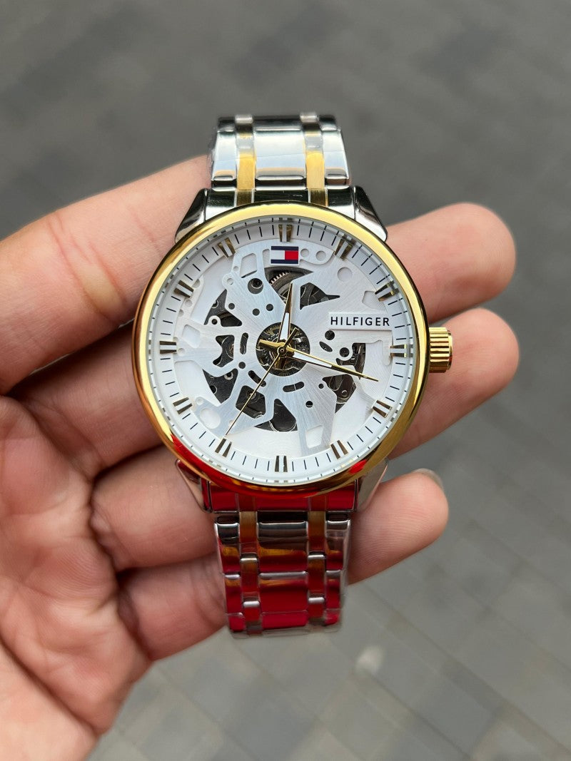 Tommy Hilfige r Chain Automatic Two Tone White Dial