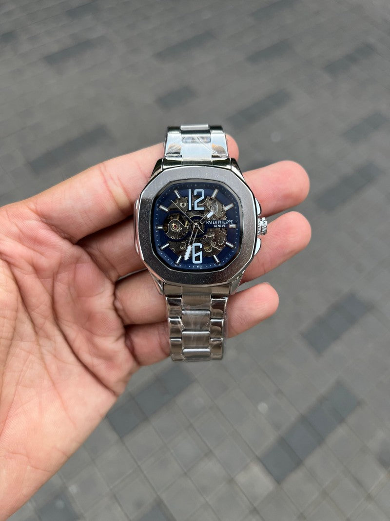 Patek Phillip e Nautilus Auto Silver Blue Chain