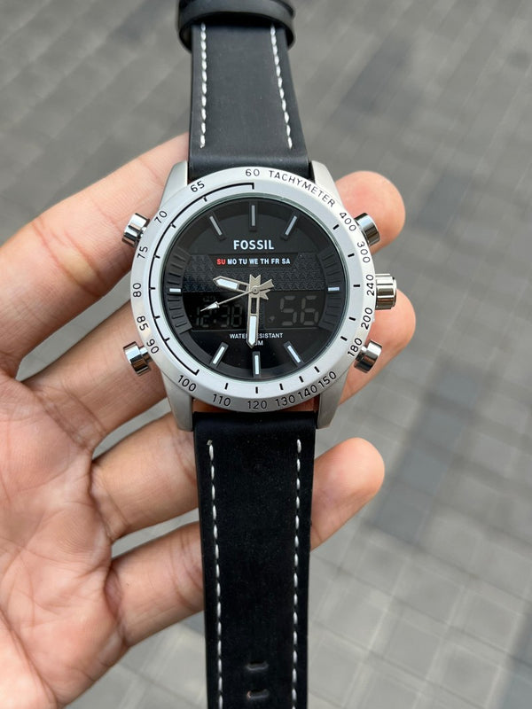 Fossi l Dual Time Silver Black