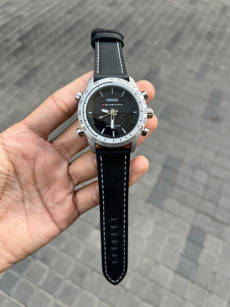 Fossi l Dual Time Silver Black