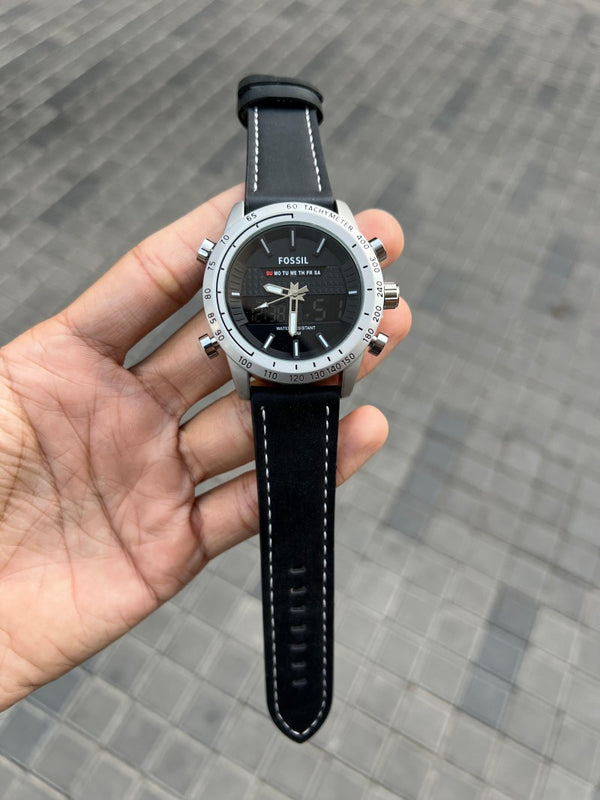 Fossi l Dual Time Silver Black