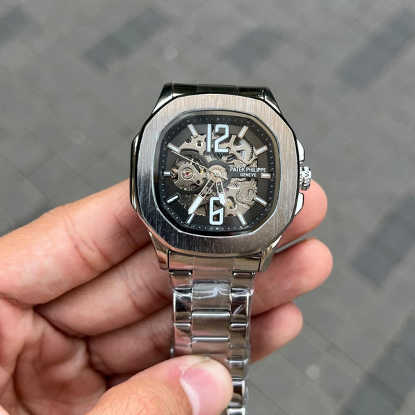 Patek Phillip e Nautilus Auto Silver Black Chain