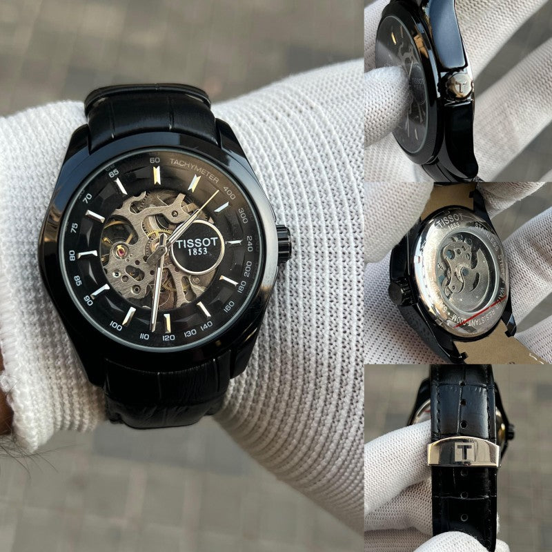 Tisso t 1853 Skeleton Automatic Full Black leather