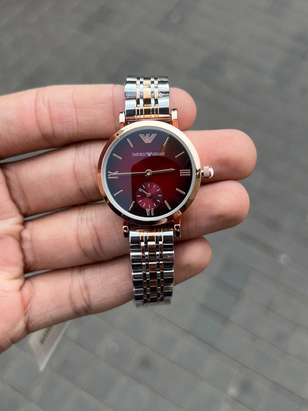 Emporio Arman i Women Two Tone Red Dial Roman