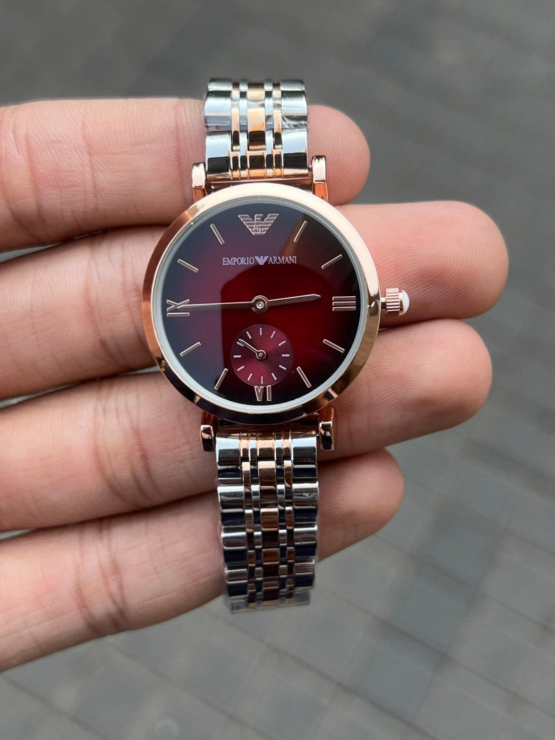 Emporio Arman i Women Two Tone Red Dial Roman