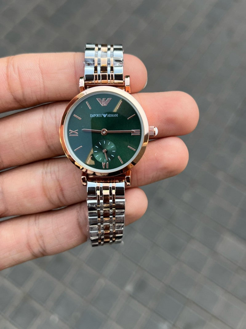 Emporio Arman i Women Two Tone Green Dial Roman