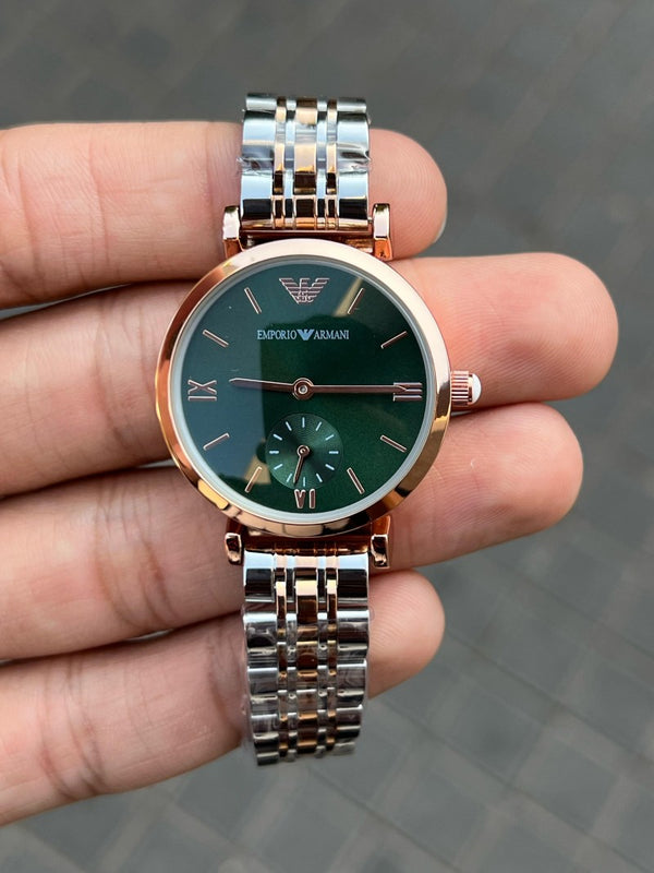 Emporio Arman i Women Two Tone Green Dial Roman