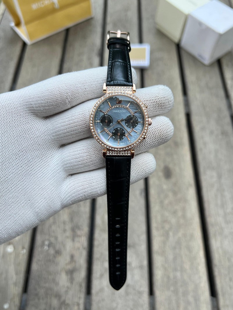 Swarovsk i Chronograph Women s Black Leather