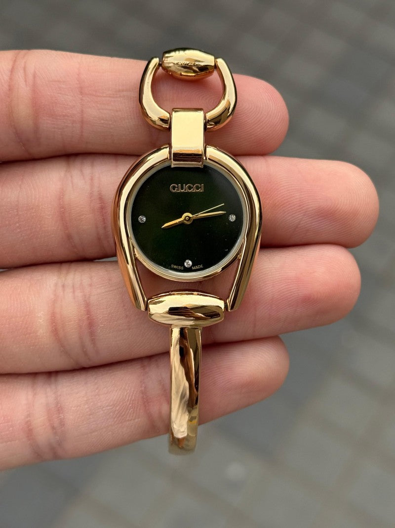 Gucc i Horsebit Women s Gold Green