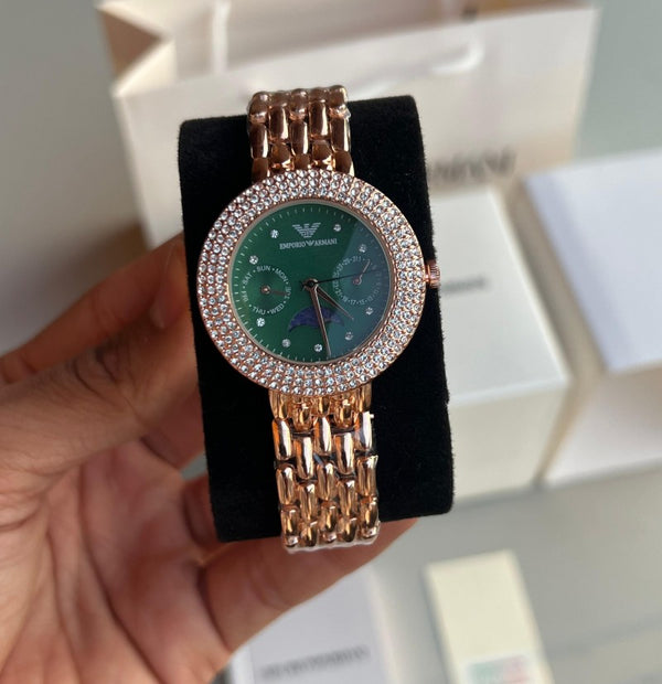 Emporio Arman i Women s Chronograph Rose Gold Green Dial
