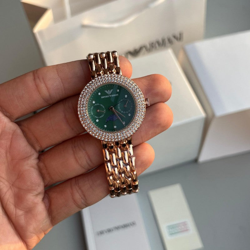 Emporio Arman i Women s Chronograph Rose Gold Green Dial