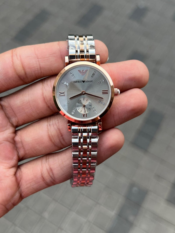 Emporio Arman i Women s Chrono Two Tone Grey Dial