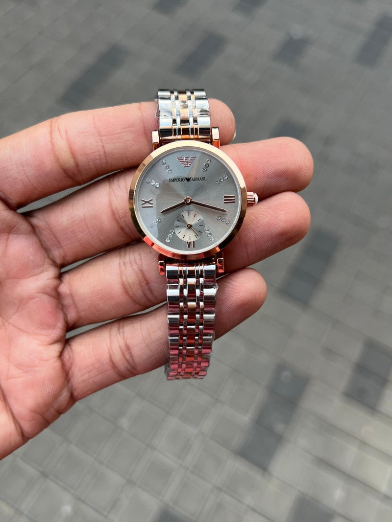 Emporio Arman i Women s Chrono Two Tone Grey Dial