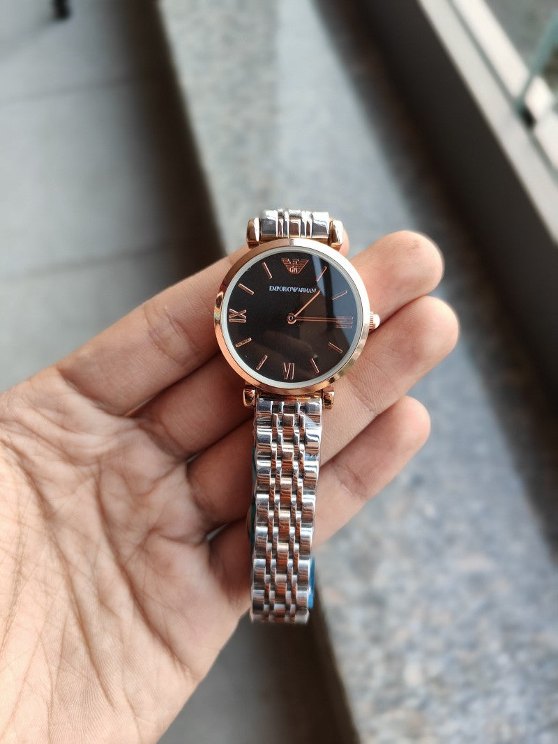 Emporio Arman i Women s Two Tone Black Dial Plain