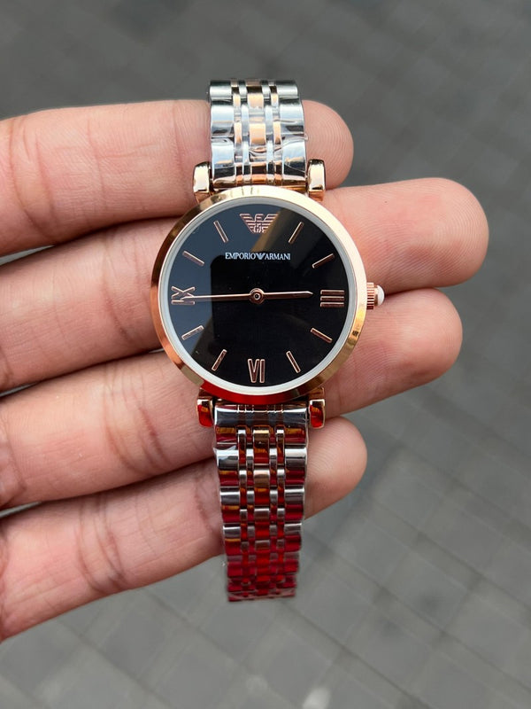 Emporio Arman i Women s Two Tone Black Dial Plain