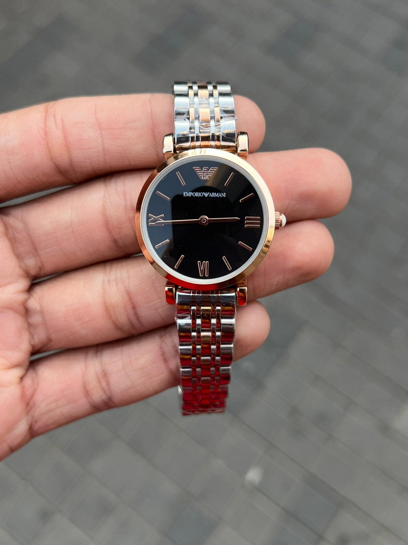 Emporio Arman i Women s Two Tone Black Dial Plain