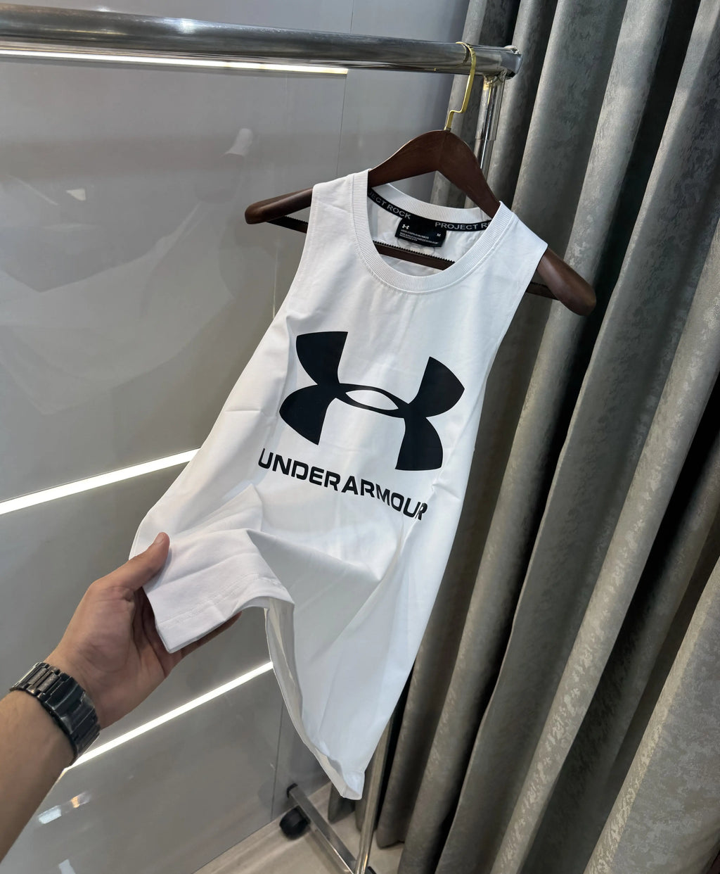 Under Armou r White Logo Print Premium Sando