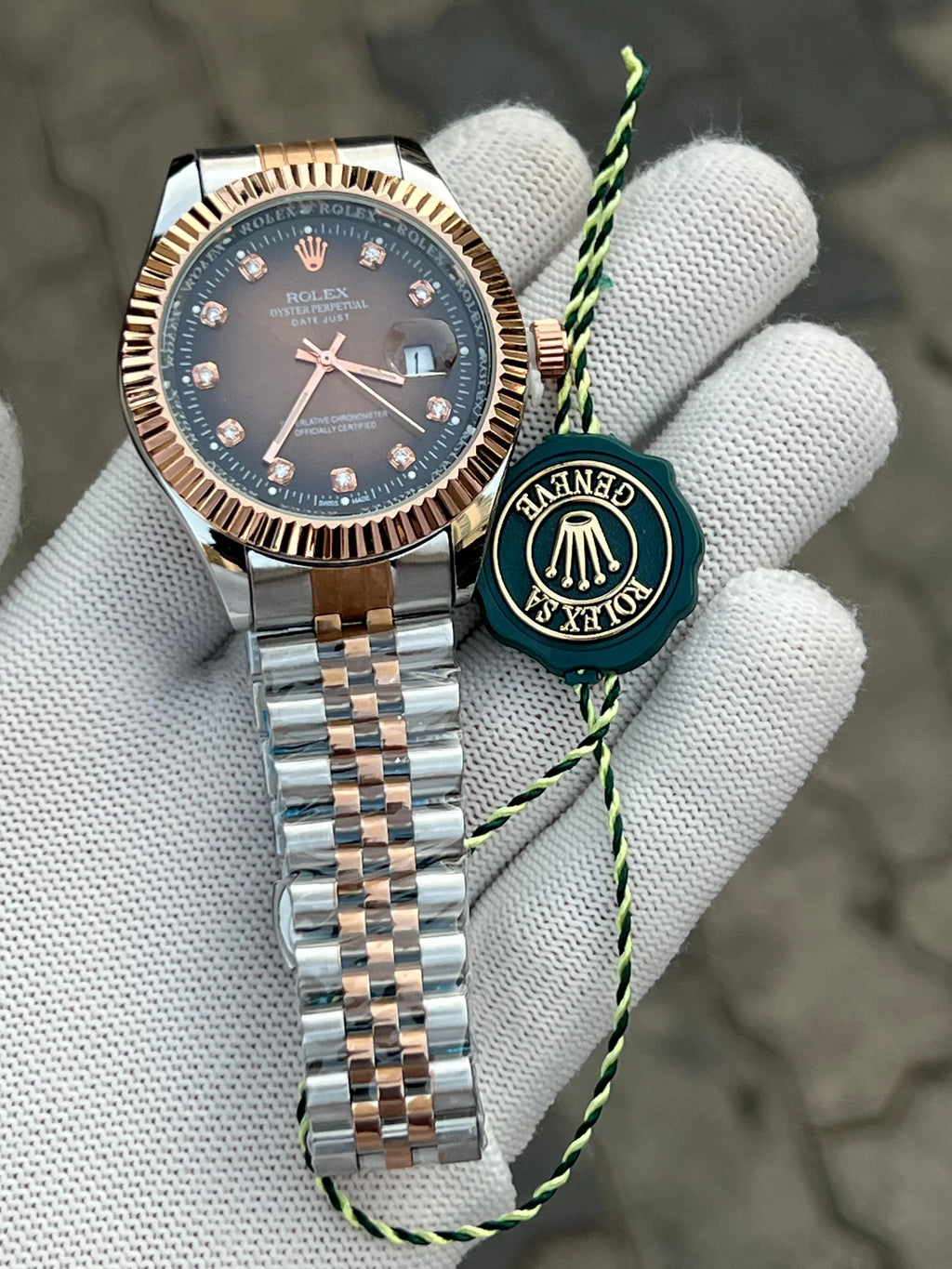 Rolex Date Two Tone Diamond Jubli Chain