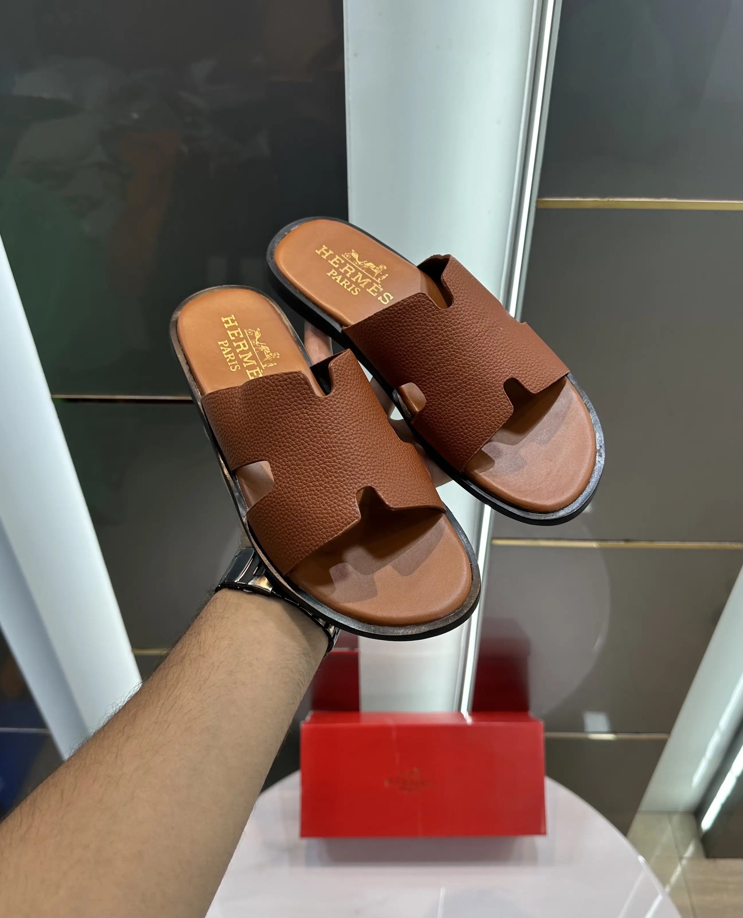 Herms_Tan Premium Leather Slide For Men Secondary image