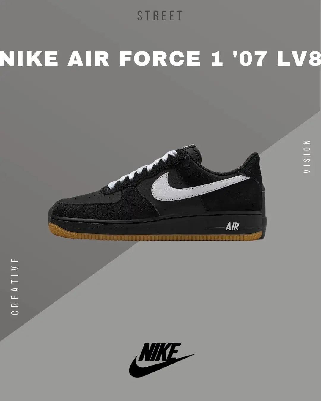 Nike_Airforce 1 07 LV8 Low Black White Gum Shoes Main image