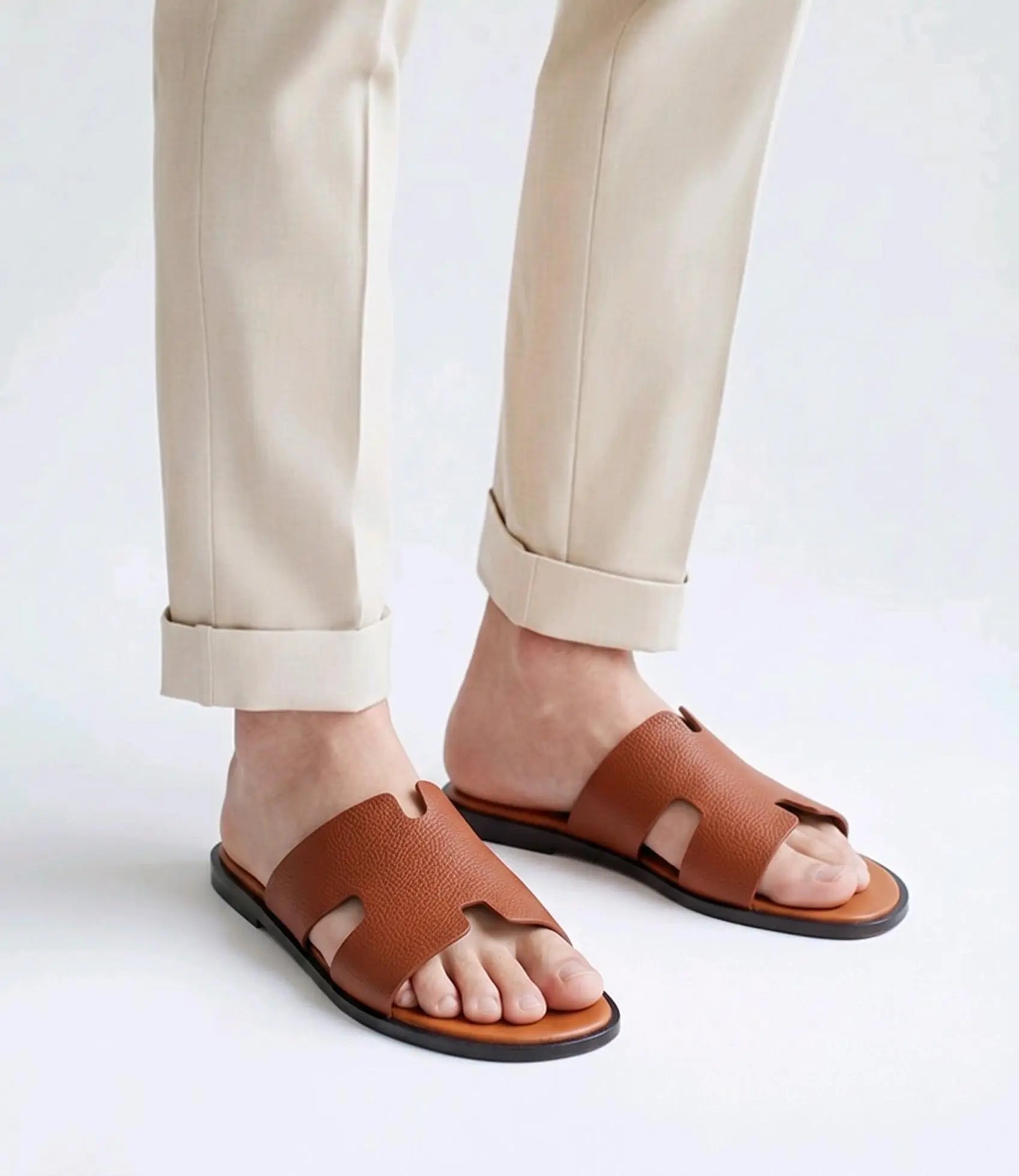 Herms_Tan Premium Leather Slide For Men Main image