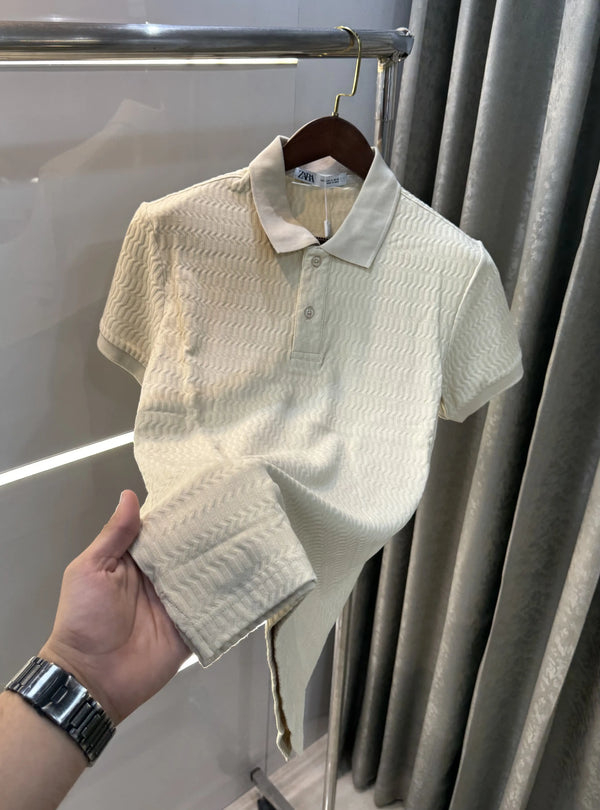 Zar a Beige Premium Knitted Polo T-shirt