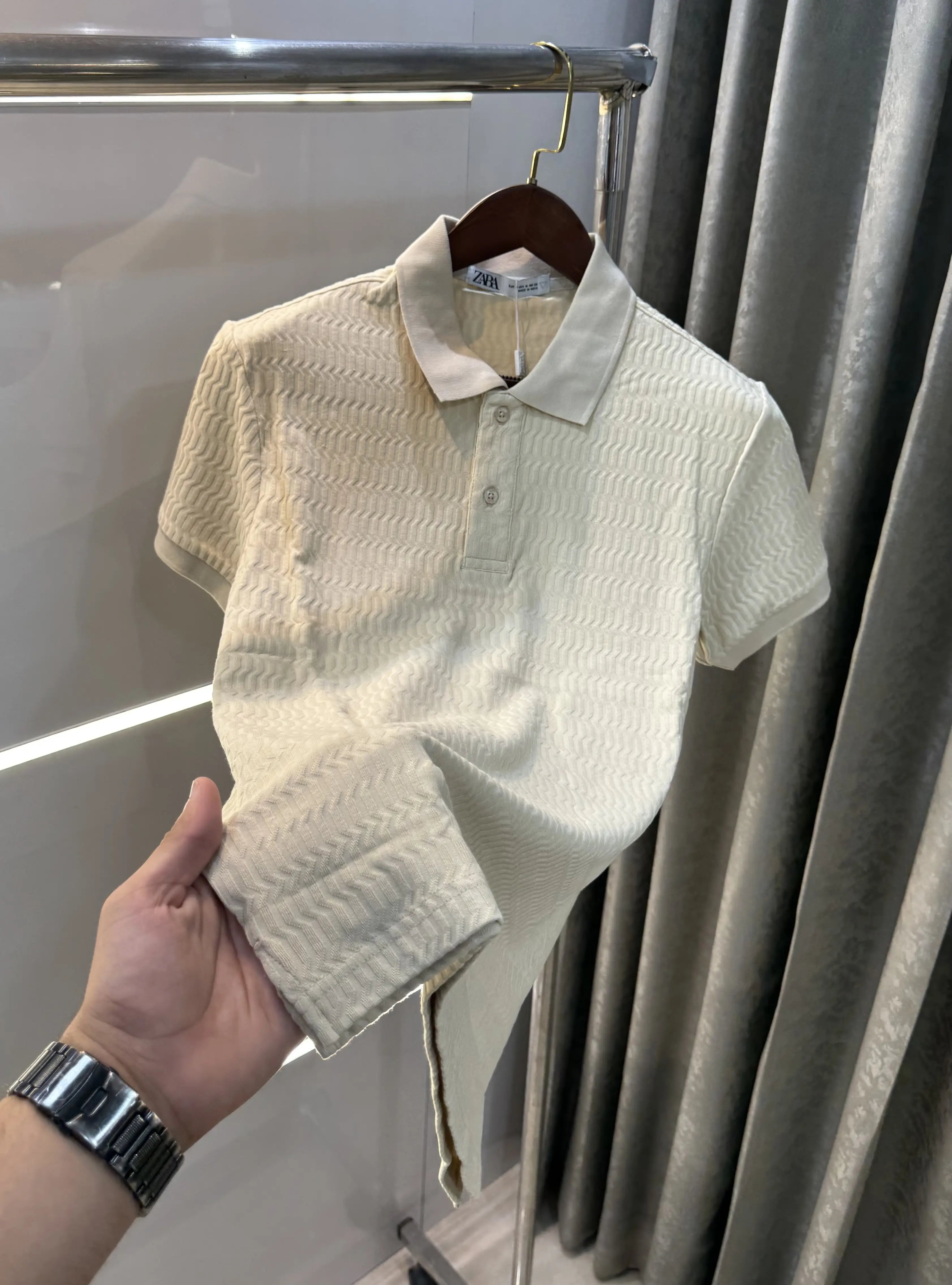 Zar a Beige Premium Knitted Polo T-shirt Main image