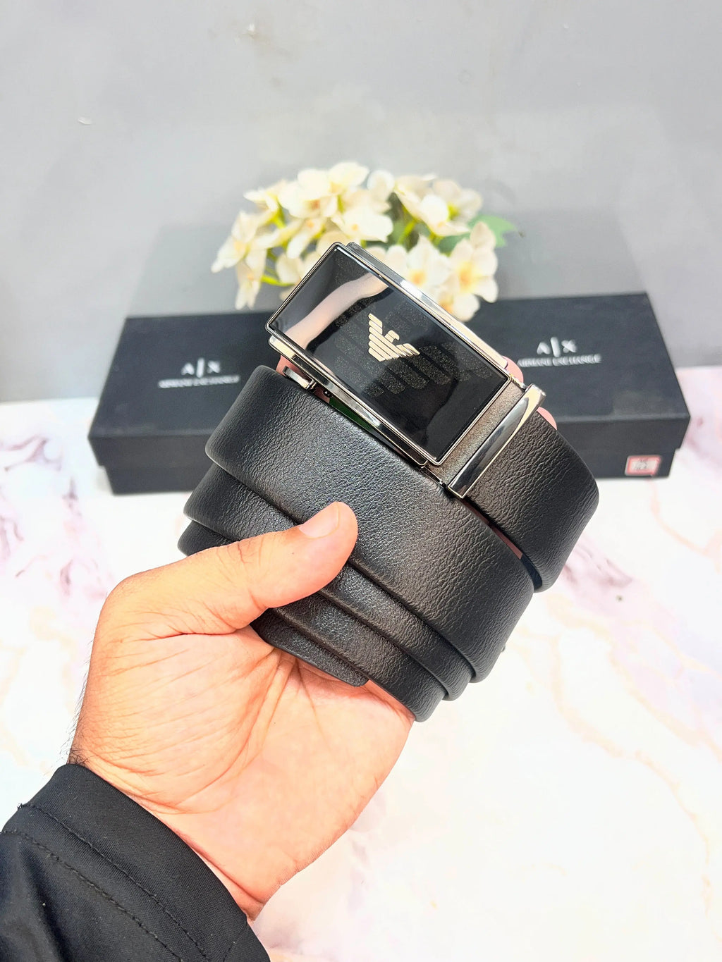 AX ARMANI EXCHANGE PREMIUM QUALITY AUTOLOCK BELT WITH OG BOX AX-523