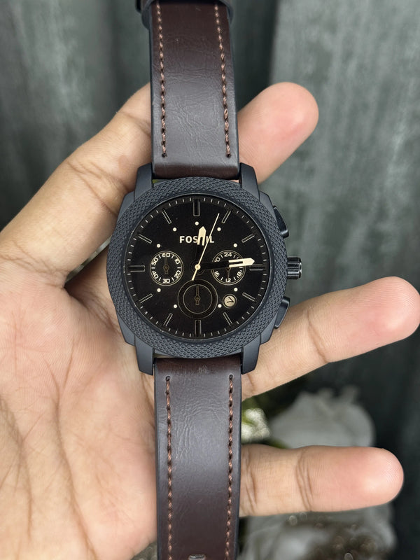 Fossi l Machine Chronograph Gunmetal Brown Premium Watch