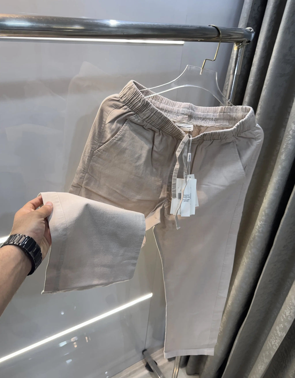 Calvin Klein Cream Premium Linen Trouser